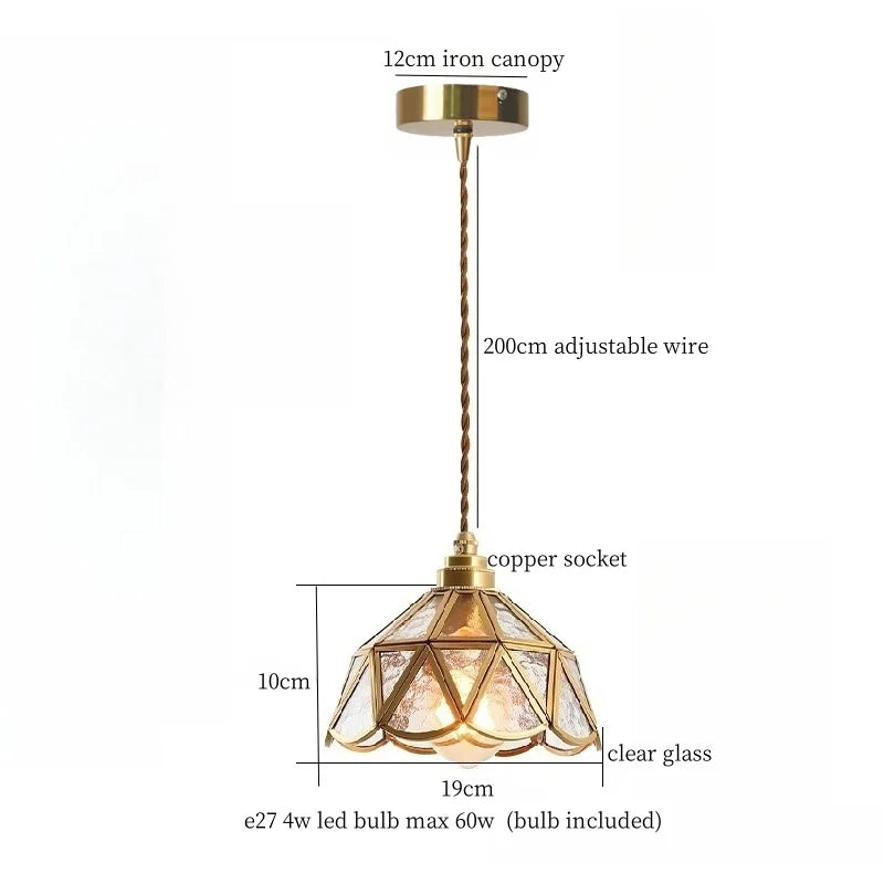 Afralia™ Nordic Glass LED Pendant Light - Vintage Brass Hanglamp for Cafe, Living Room