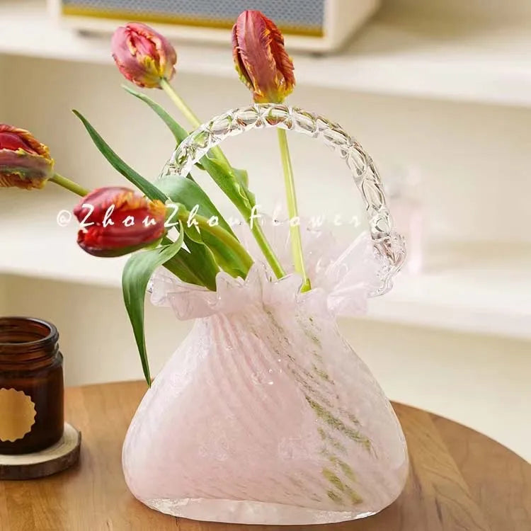 Afralia™ Crystal Flower Basket: Handmade Glass Plant Vase Home Wedding Decor