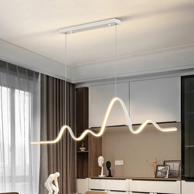 Afralia™ LED Aluminum Chandelier Modern Wave Line Kitchen Island Pendant Light
