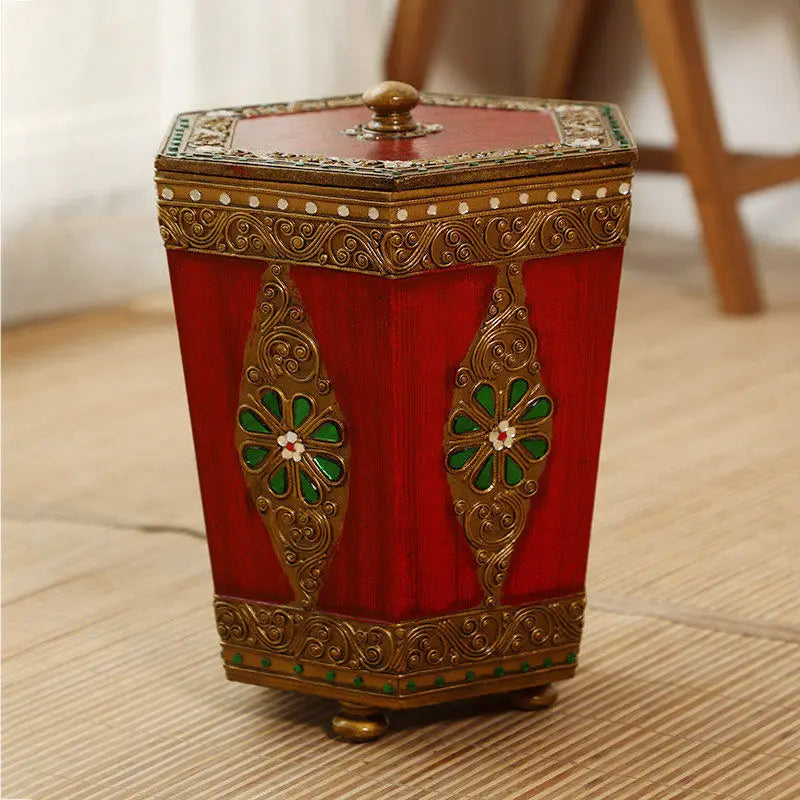 Afralia™ Wood Lid Trash Can Large Bedroom Kitchen Living Room Waste Bin