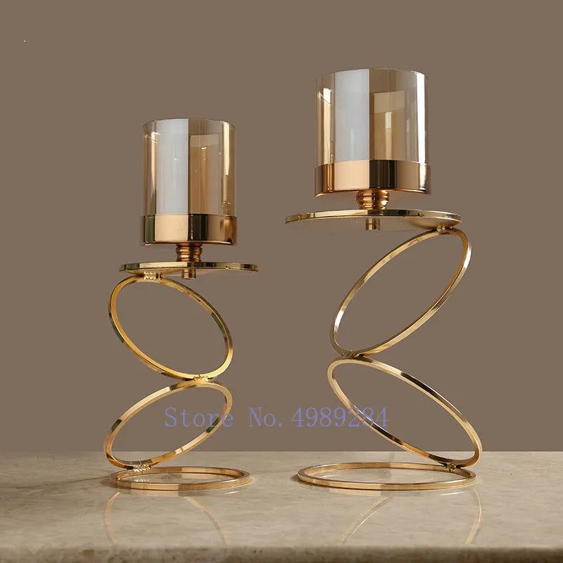 Afralia™ Glass Candle Holders Nordic Retro Gold Candlestick Wedding Home Decor