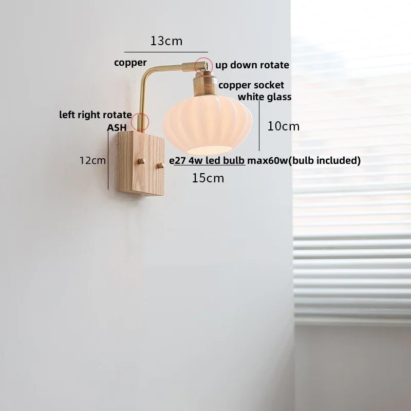 Afralia™ Ash Wood LED Wall Light Fixture with Pull Chain Switch, Modern Nordic Design