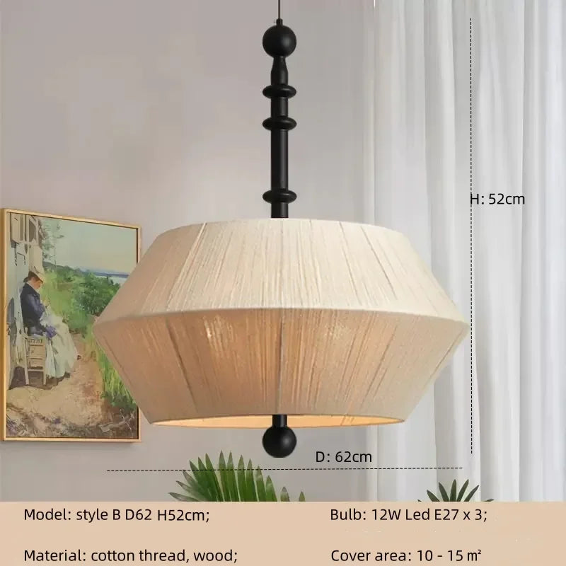 Afralia™ Wabi Sabi Cotton Thread Pendant Chandelier LED Ceiling Light