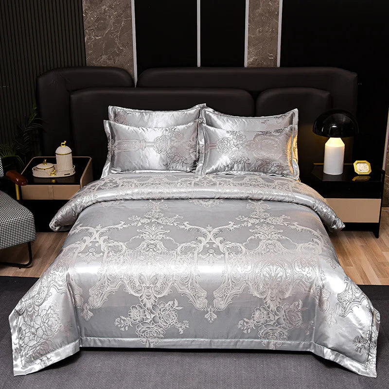 Afralia™ Satin Jacquard Bedding Set | 4Pcs Double Size Bedclothes