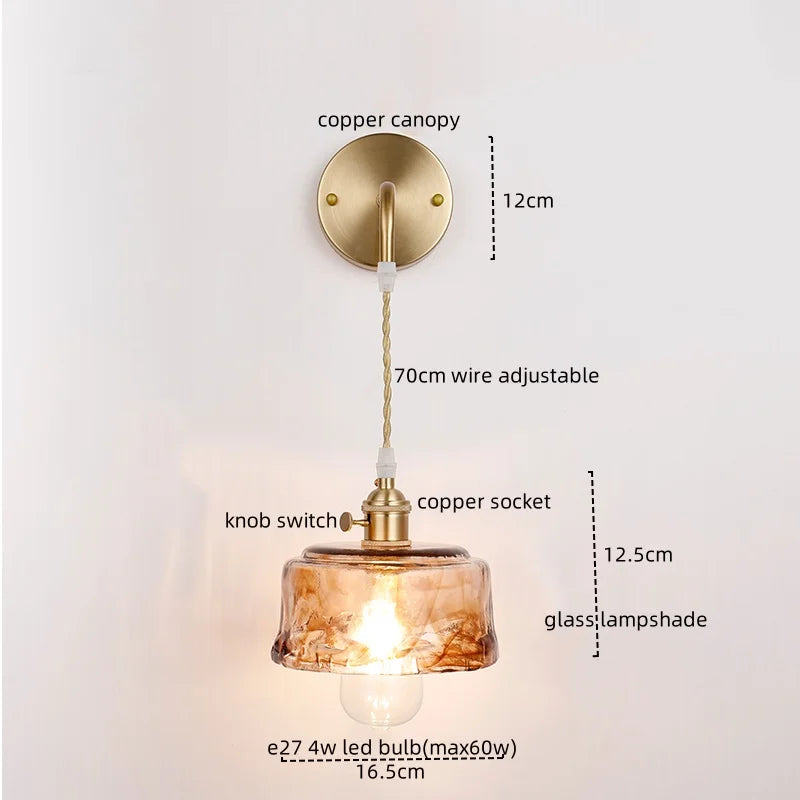 Afralia™ Copper Glass LED Wall Light for Modern Nordic Living Room Bedroom