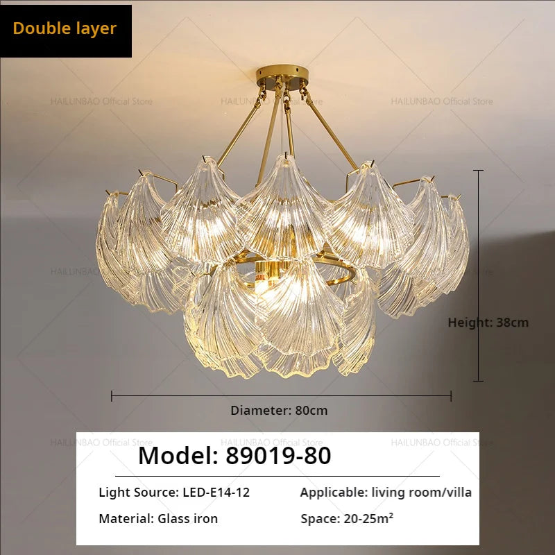 Afralia™ Pearl Crystal Chandelier for Dining Living Bedroom, Elegant French Shell Glass Light