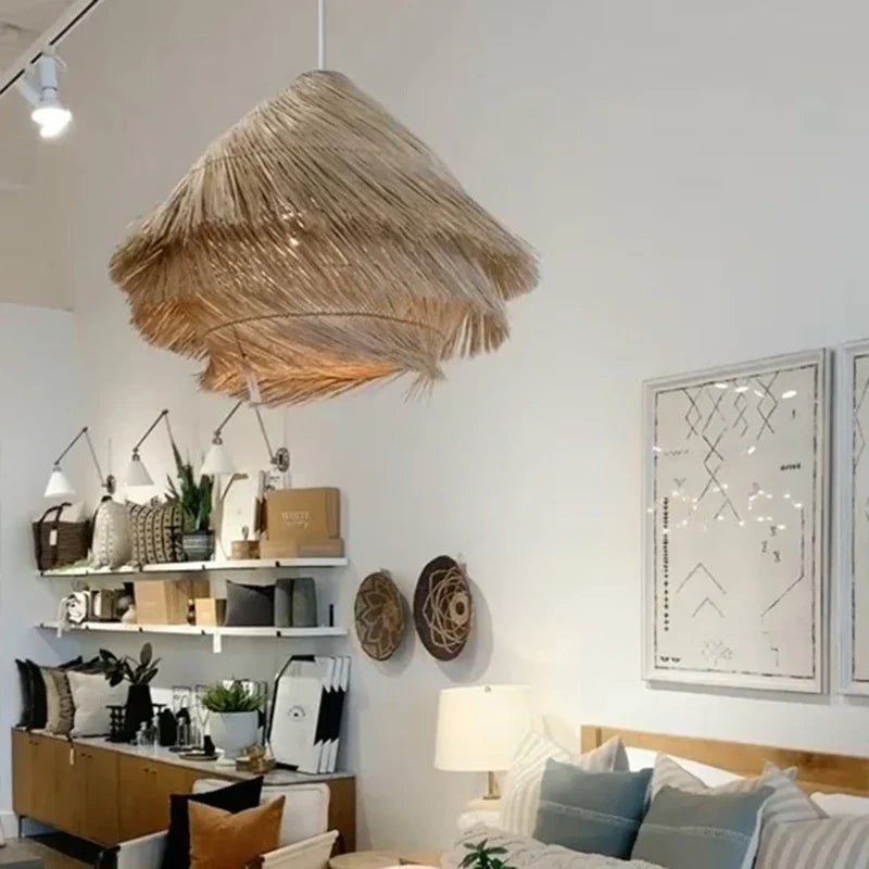Afralia™ Wicker Pendant Lights Wabi Sabi Chandelier - Rattan Weaving Ceiling Lamp