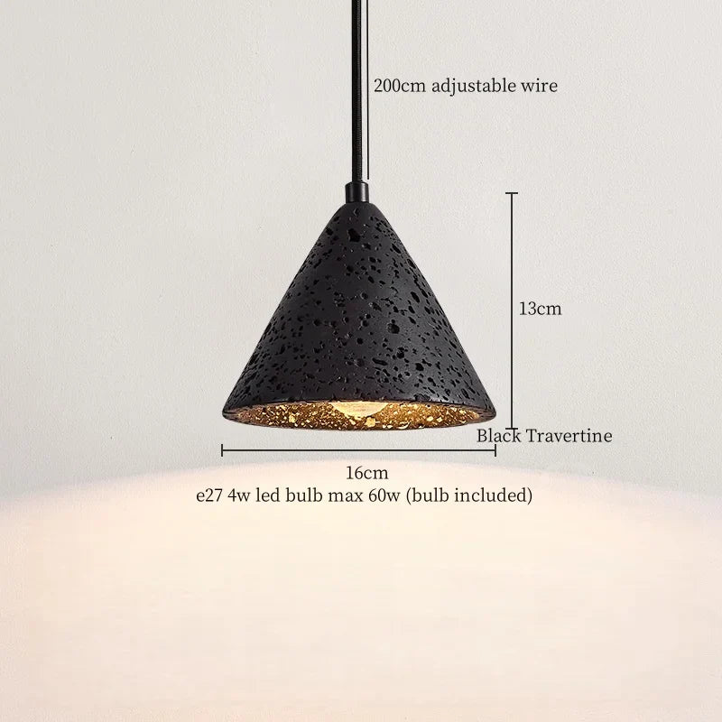 Afralia™ LED Pendant Lights Black Travertine Table Hanging Lamp for Bedroom Living Dining Room