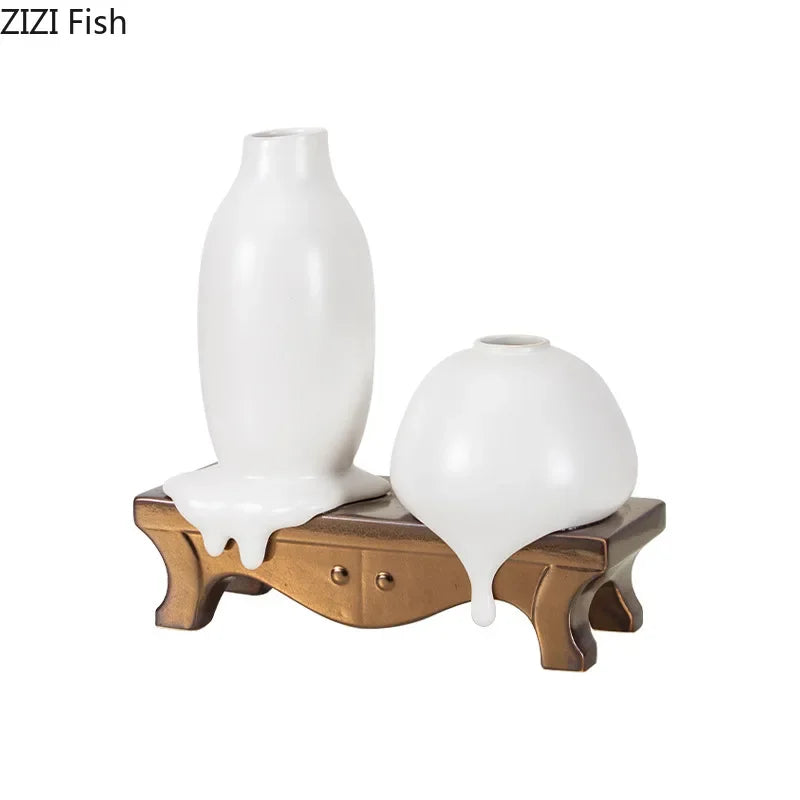 Afralia™ Ceramic Liquid Vase White Room Decor Desk Flower Arrangement Aesthetic