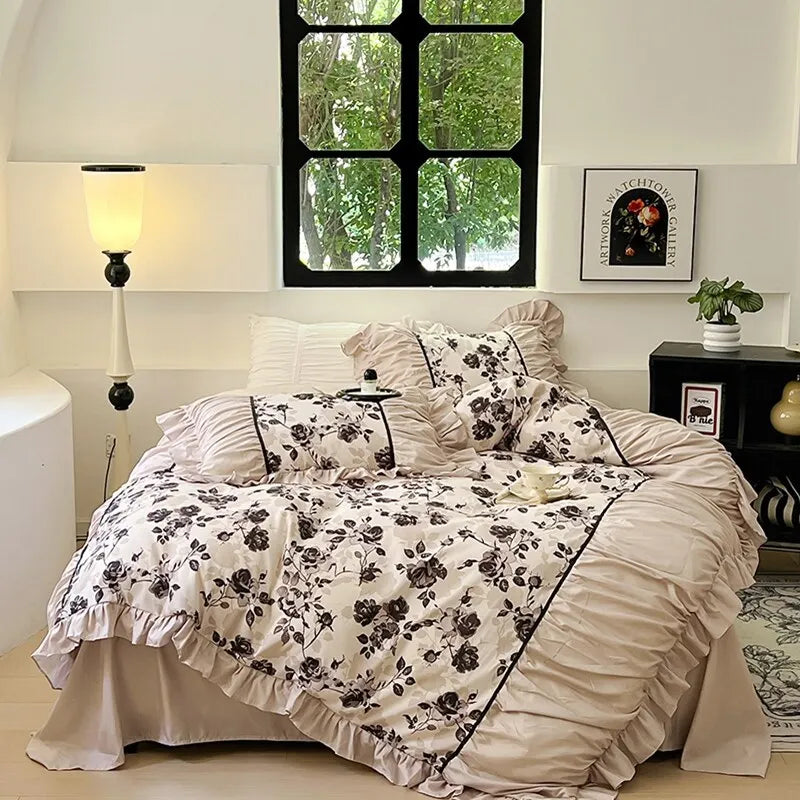Afralia™ Lace Printed Duvet Cover Set - Elegant, Cozy Bedding for Single & Double Beds