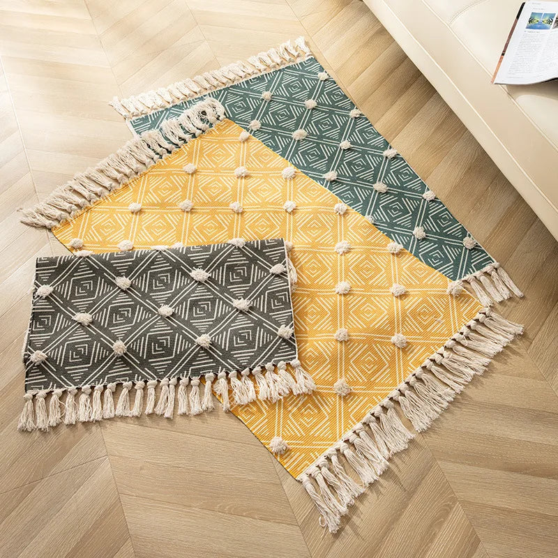 Afralia™ Handmade Nordic 3D Tassel Floor Mat - Yellow 60*90cm