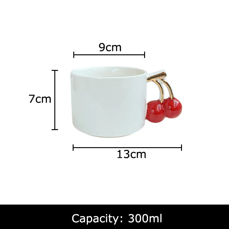 Afralia™ Cherry Handle Mug: White Ceramic Tea & Coffee Cup for Dining Table