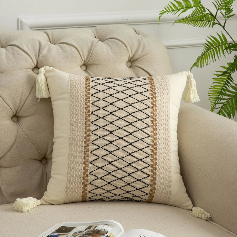 Afralia™ Bohemian Style Fringed Throw Pillow Cover for Living Room Sofa