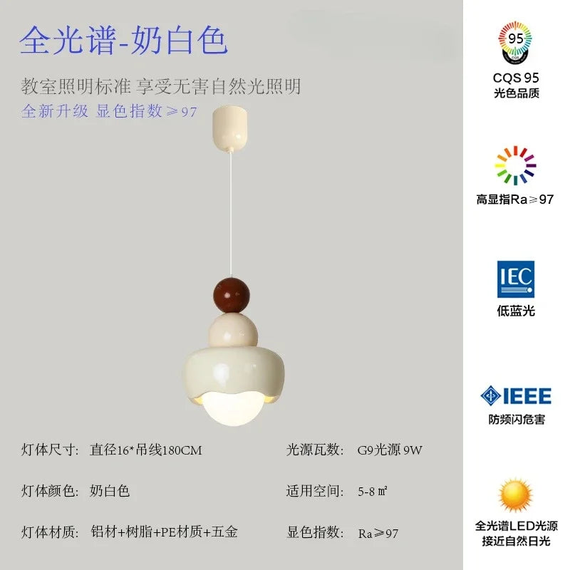 Afralia™ Cream Wind Resin/Glass Pendant Lights: Modern LED E27 Hanging Lamp for Bedroom, Bar, Kids Room