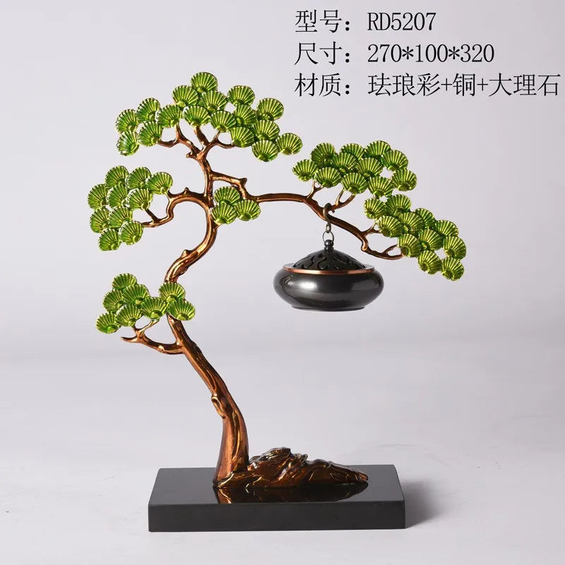 Afralia™ Enamel Pine Ornaments: Wealth-Attracting Chinese Style Home Decor & Housewarming Gift