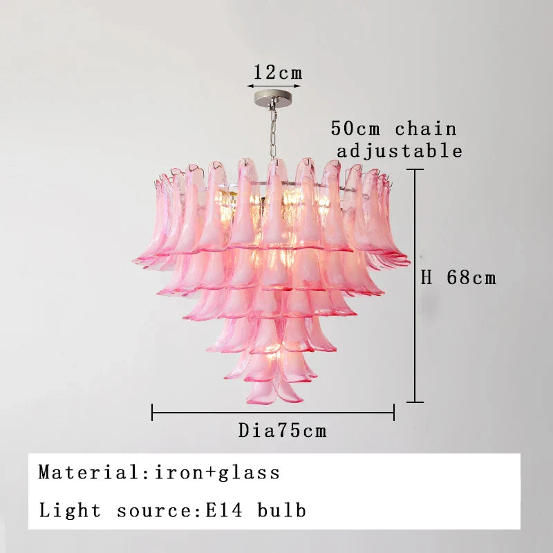 Afralia™ Pink Glass Ceiling Pendant Light, Luxury Nordic French Hanging Lamp for Living Room