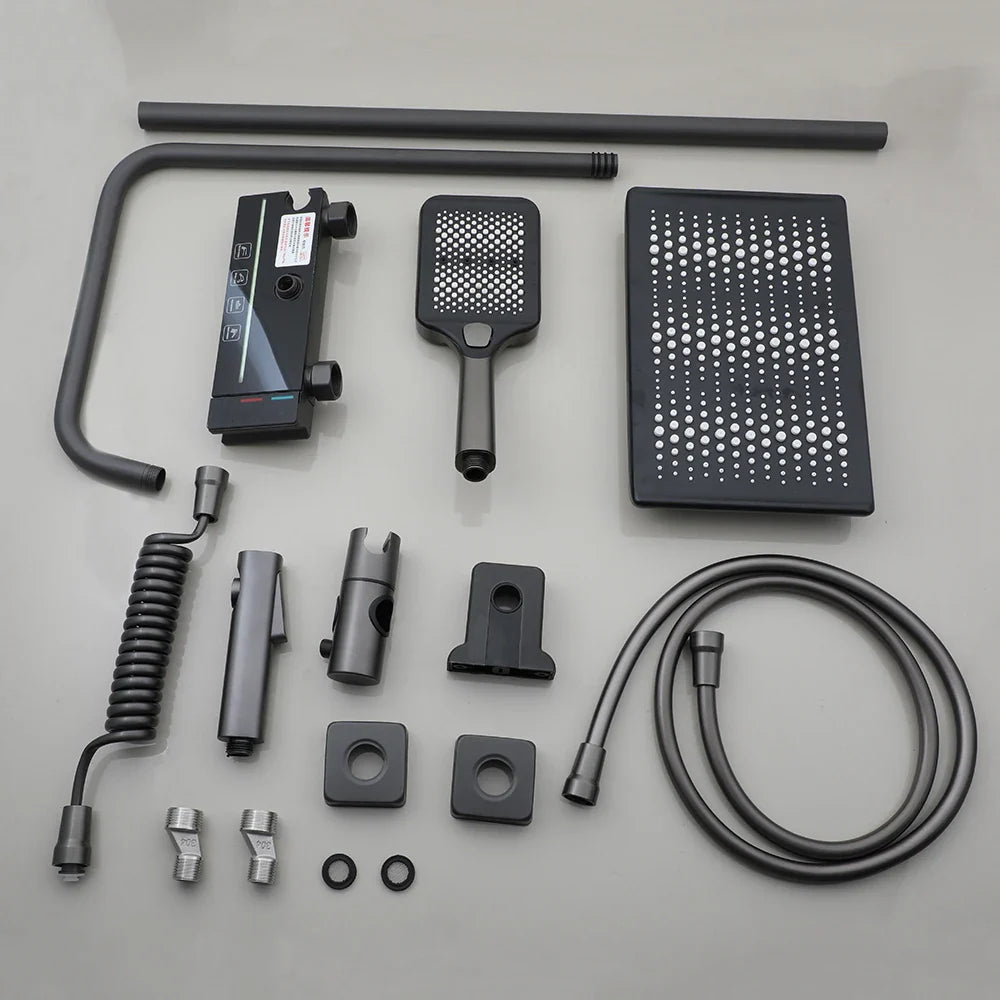 Afralia™ LED Rain Shower Set with Digital Display & Bidet Mixer Faucet