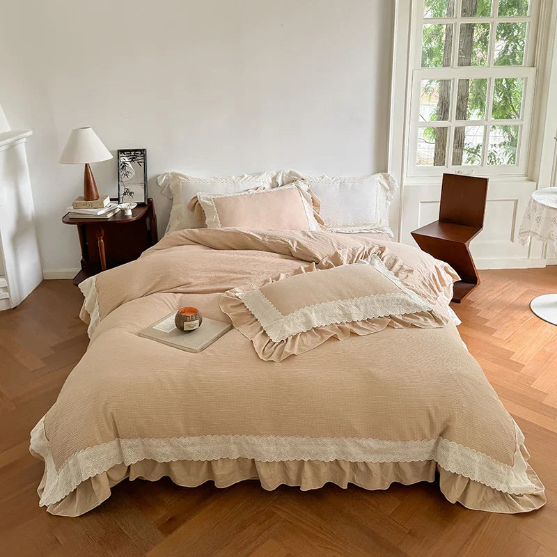 Afralia™ French Lace Ruffles Bedding Set - Soft and Skin-friendly Duvet Cover Set