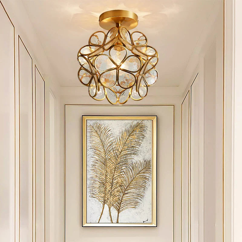 Afralia™ Nordic Flower Ball LED Ceiling Lights Copper Glass Chandelier