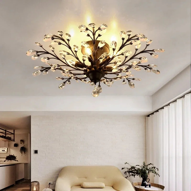 Afralia™ Vintage Industrial Crystal Chandelier for Living Room Dining Bedroom