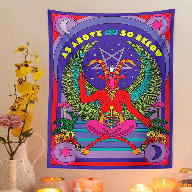 Afralia™ Baphomet Tarot Witchcraft Tapestry Wall Hanging Occult Home Decor