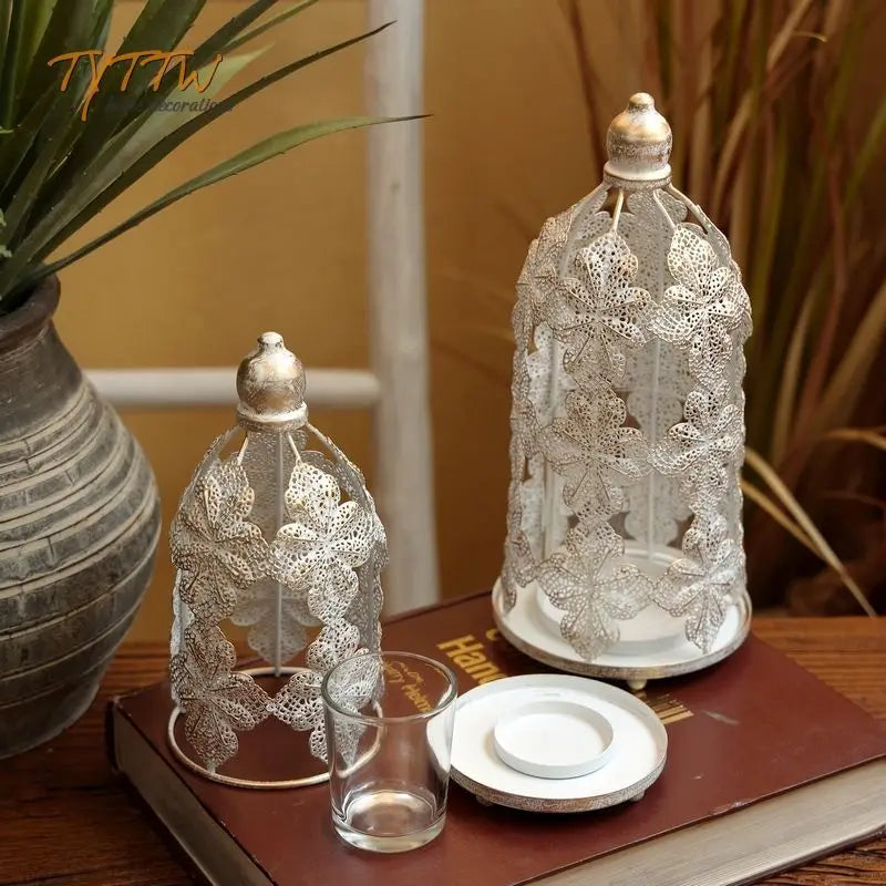 Afralia™ Vintage Wrought Iron Flower Wind Lamp Candlestick for American Countryside Style