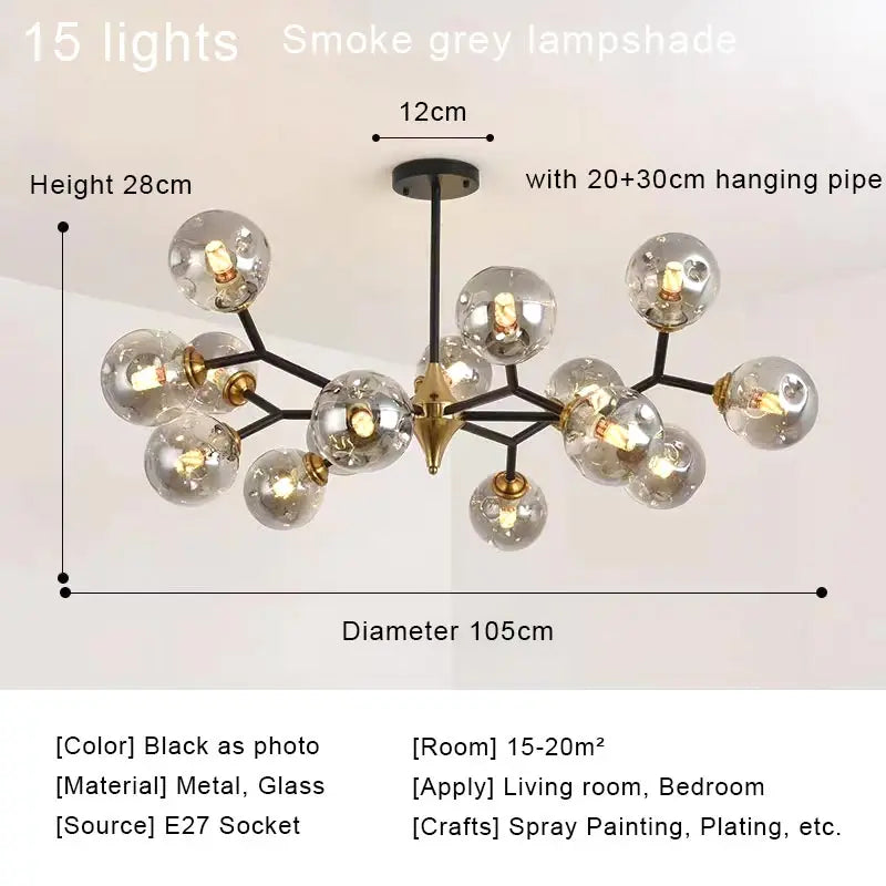 Afralia™ Nordic Glass Ball LED Chandelier Modern Ceiling Lamp Home Decor Fixture