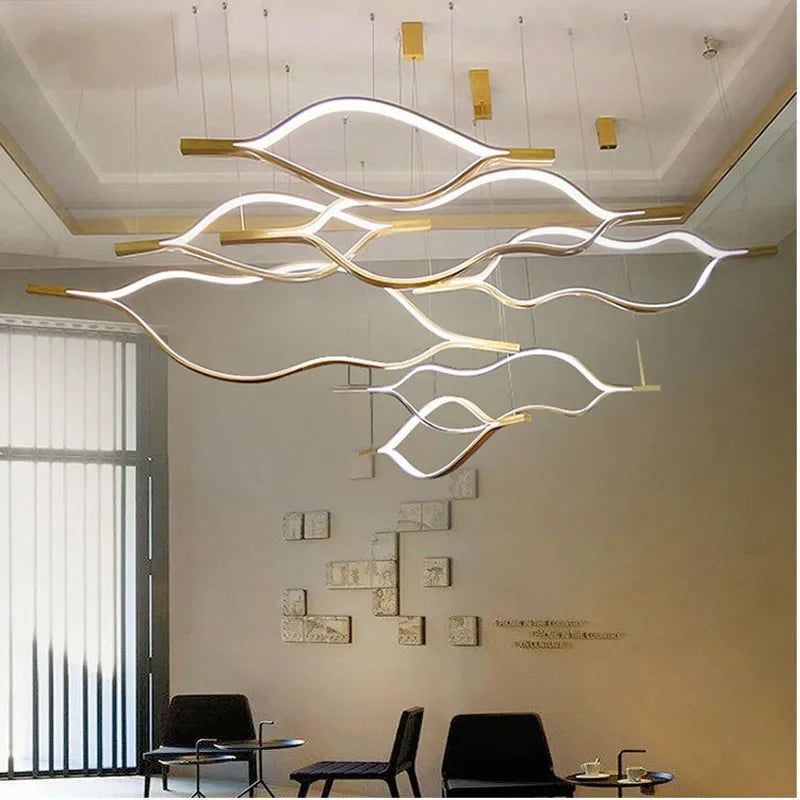 Afralia™ Minimalist River Chandeliers - Gold Lustre Aluminium Dimmable Pendant Lights