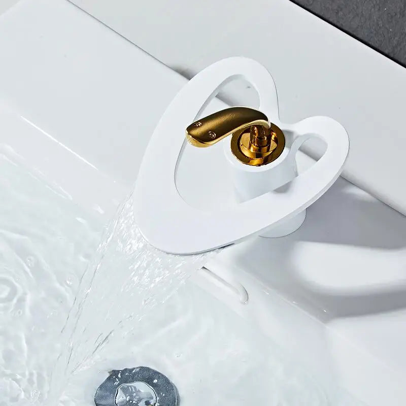 Afralia™ Golden/White & Black Waterfall Basin Faucet - Brass Sink Mixer Tap - Hot & Cold