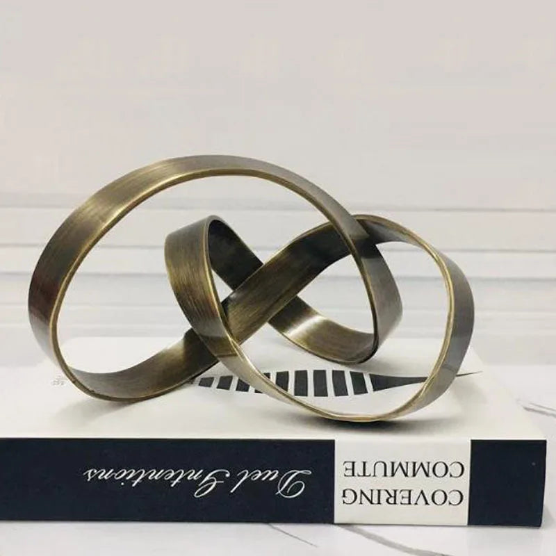 Afralia™ Abstract Knot Golden Tape Metal Sculpture Figurine for Room Decoration