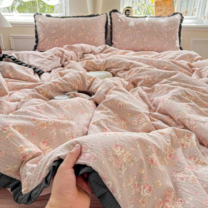 Afralia™ Wrinkled Yarn Lace Bedding Set: New Printed Cotton Duvet Cover Kit for Double Bed