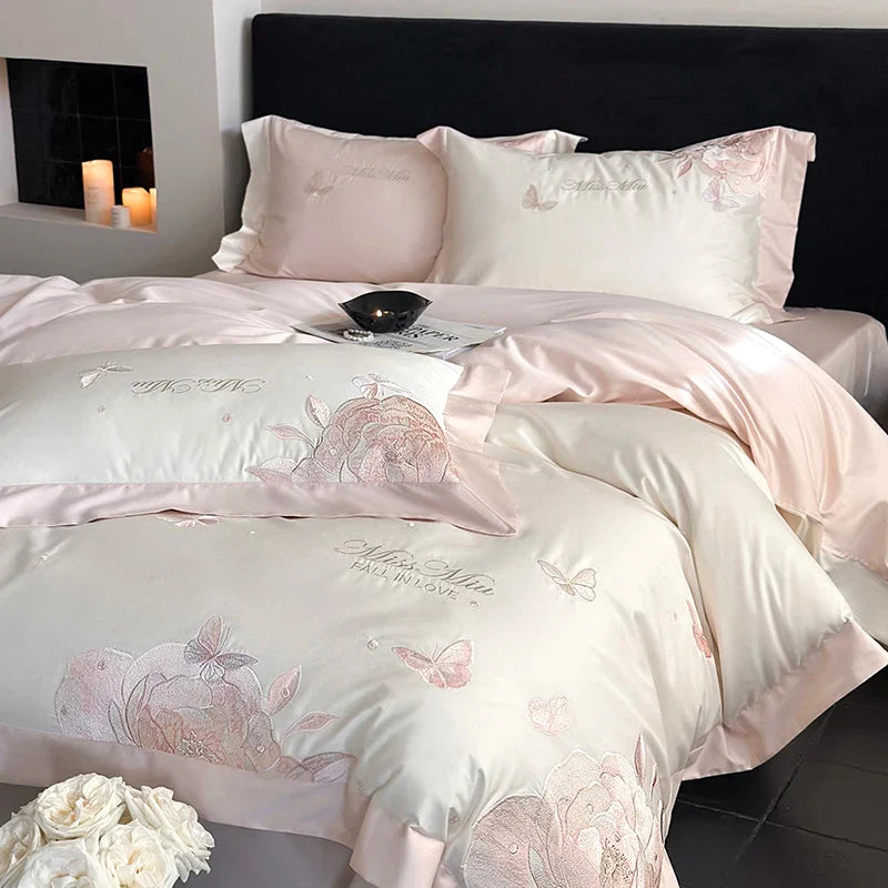 Afralia™ 1000TC Egyptian Cotton Butterfly Flowers Embroidery Bedding Set