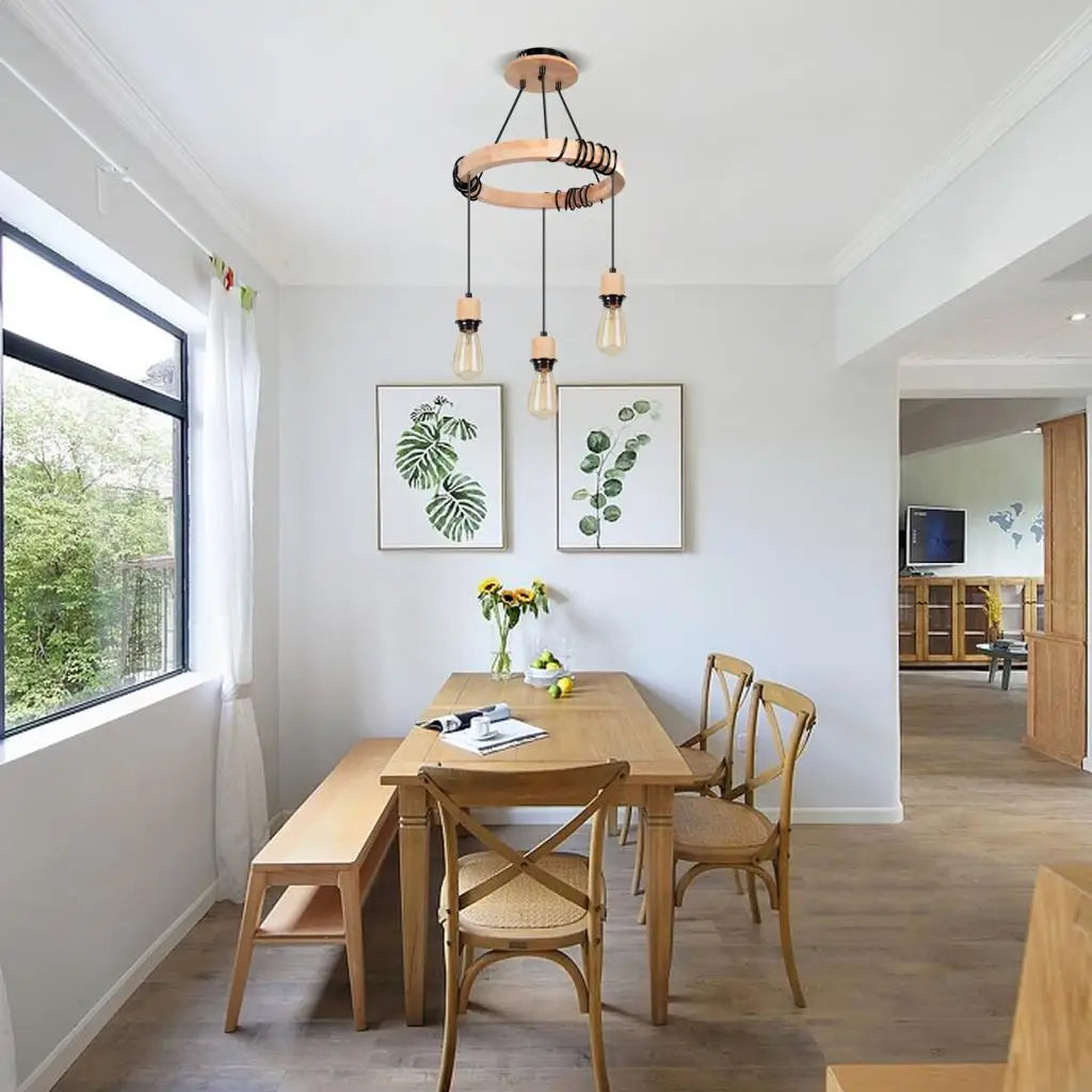 Afralia™ Wooden 3-Head Industrial Pendant Chandeliers for Home Decor