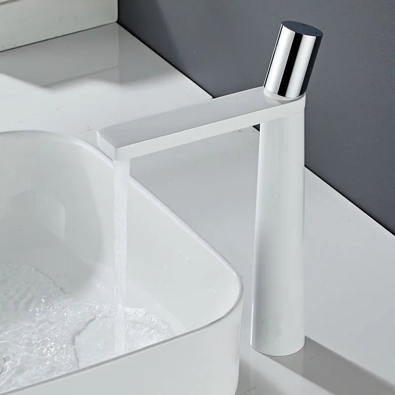 Afralia™ White Brass Bathroom Faucet Mixer Tap, Single Handle Hot/Cold Basin Faucet