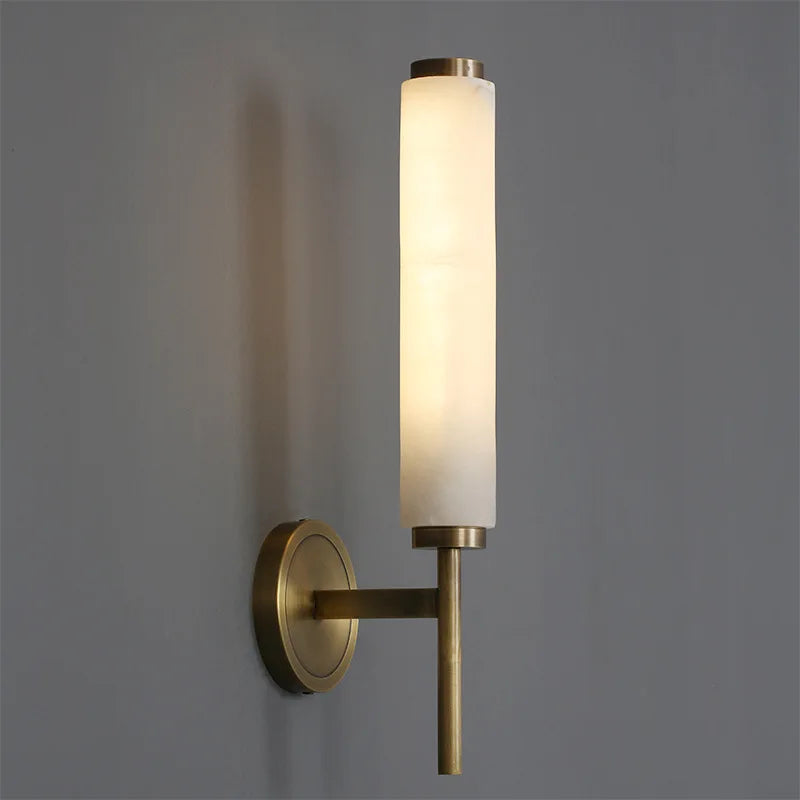 Afralia™ Natural Marble LED Wall Lights Copper, Elegant Foyer TV Background Sconce for Bedroom.