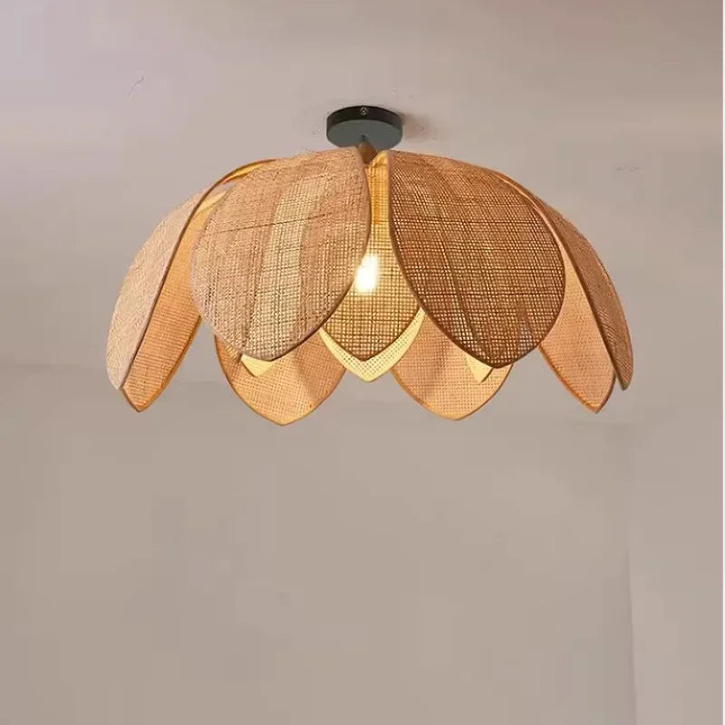 Afralia™ Wabi Sabi Rattan Pendant Lights for Dining Room - Petal Design LED Droplight