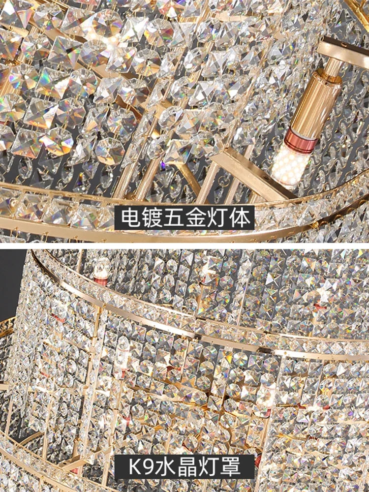 Afralia™ Large Golden Crystal Chandelier for Modern Luxury High Ceilings