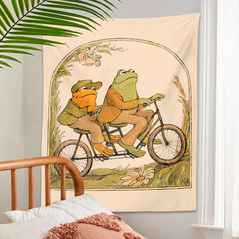 Afralia™ Psychedelic Frog Tapestry Goblincore Toad Bicycle Wall Hanging Hippie Room Decor