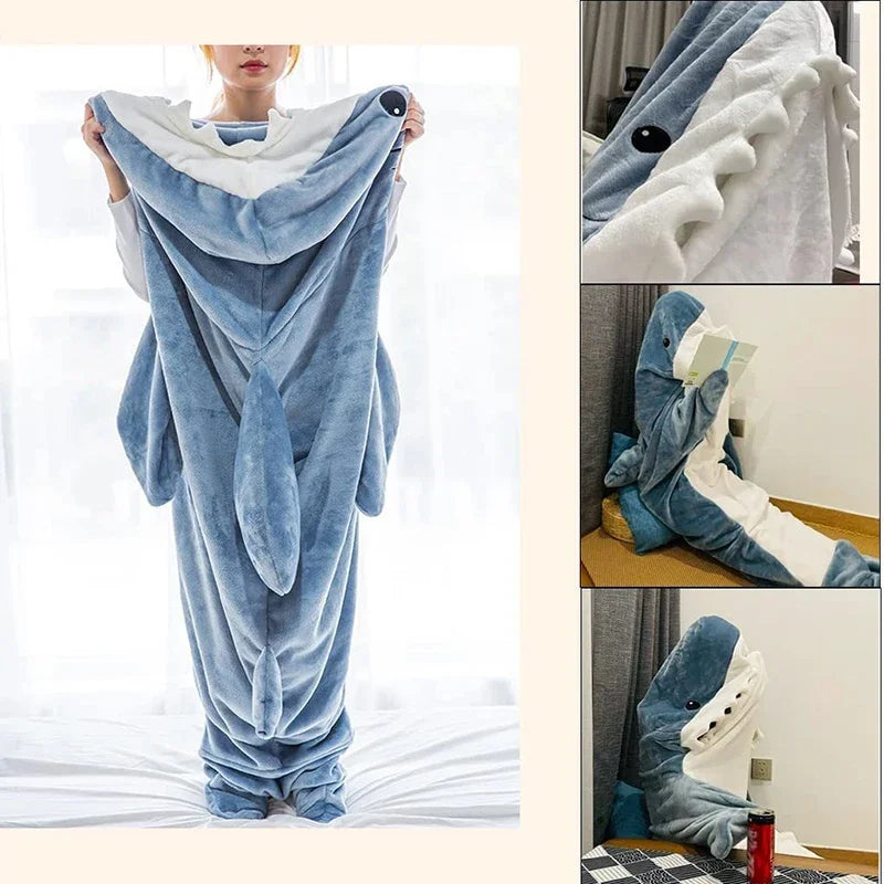 Afralia™ Cozy Shark Blanket: Soft Flannel, Thicken, Warm Lap Sleeping Bag Pyjamas
