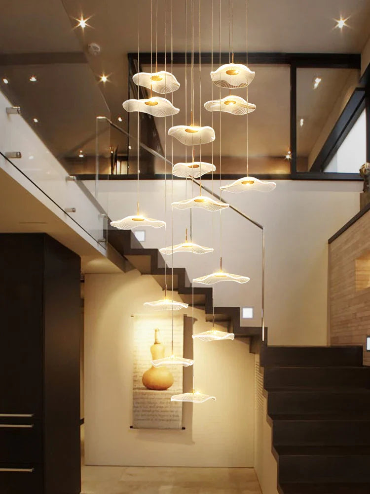 Afralia™ LED Lotus Staircase Chandelier: Modern Design for Hotel Lobby, Villa, Kitchen Lighting