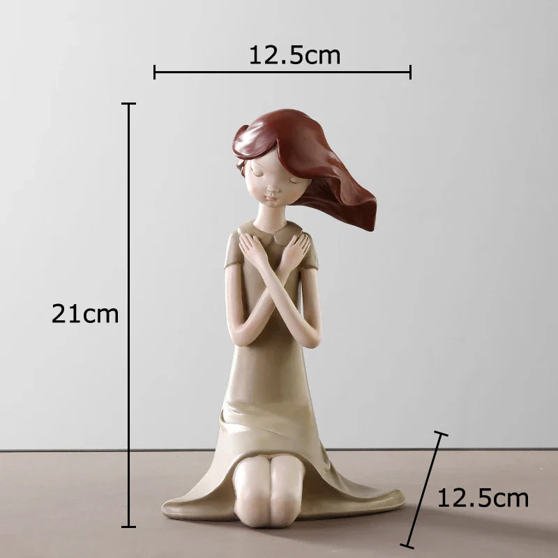 Afralia™ Cartoon Girl Resin Sculpture Desk Decoration Room Ornament Artifacts