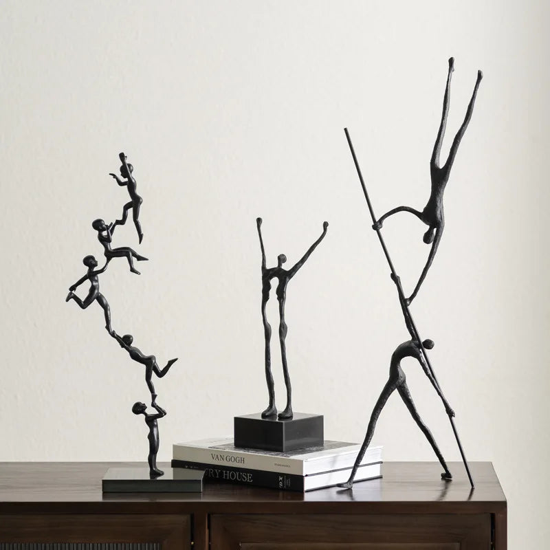 Afralia™ Human Figure Sculpture Acrobatics Art Decor Abstract Figurine Metal Handicrafts