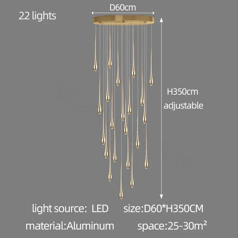 Afralia™ Gold-Plated LED Ceiling Chandelier for Staircase, Living Room, Kitchen, Attic