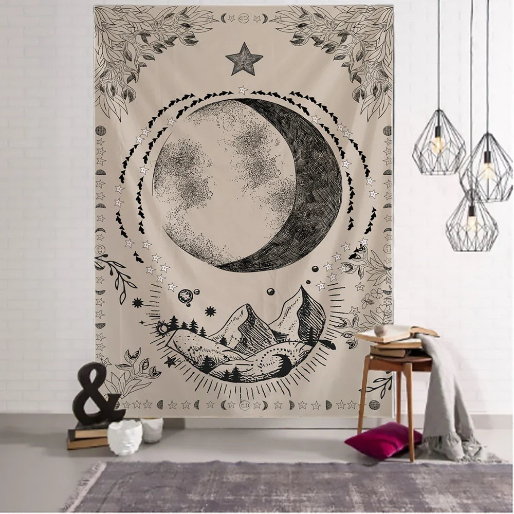 Moon Tarot Tapestry Wall Hanging for Psychedelic Witchcraft Vibe - Afralia™ Mandala Art Tapestry