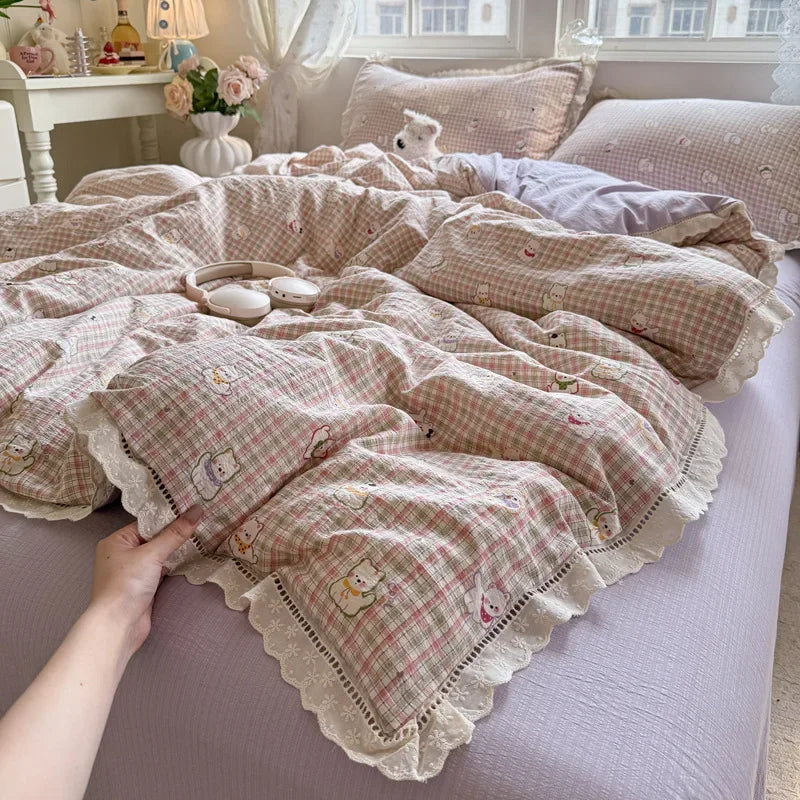 Afralia™ Summer Hollow Lace Floral Bedding Set - Princess Style, Soft & Breathable