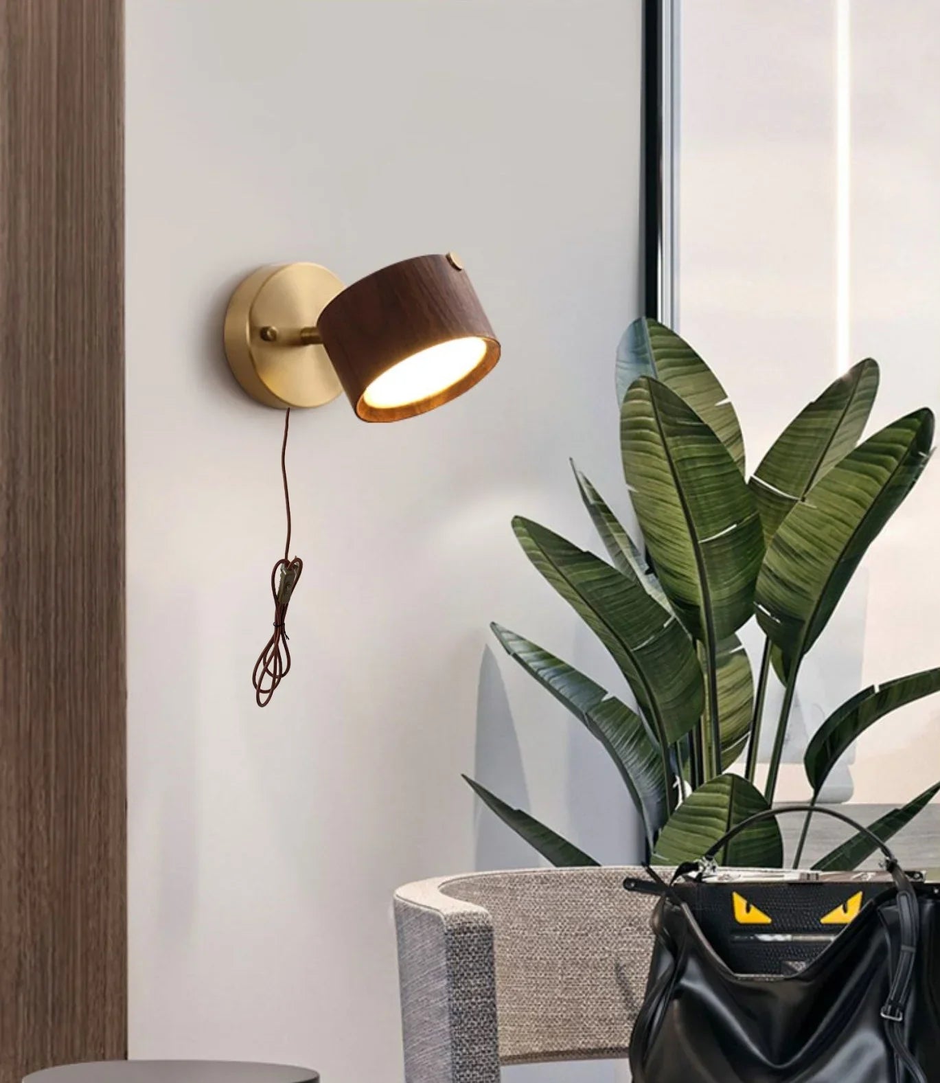 Afralia™ LED Wall Sconce Light Fixture Walnut Base Modern Art Wandlamp