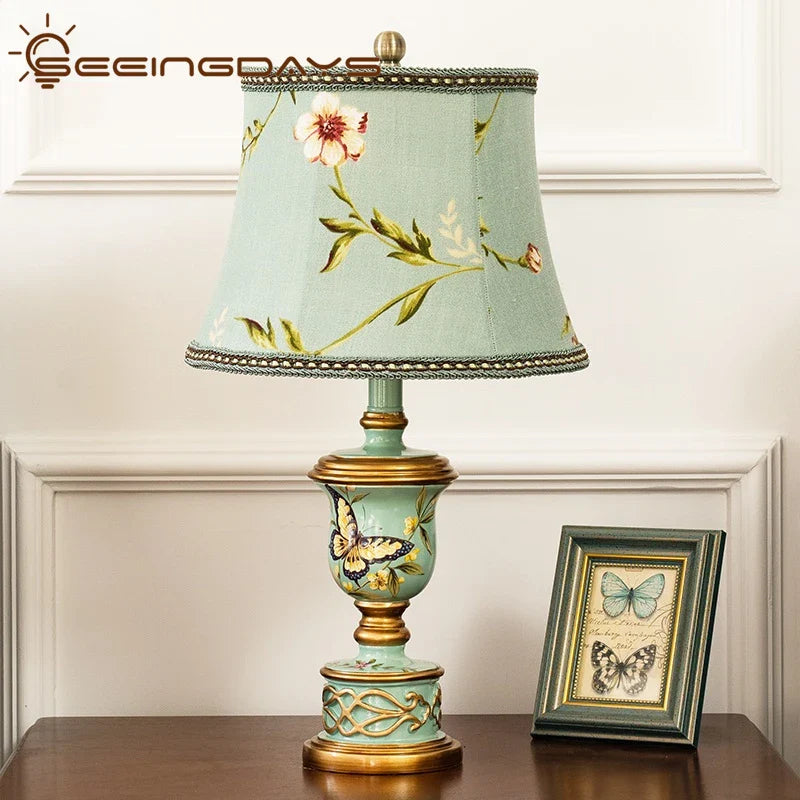 Afralia™ Green Resin Table Lamp: Retro Bedside Lamp for Bedroom Décor