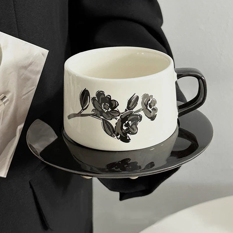 Afralia™ Polka Dots Ceramic Cup&Saucer Set - Modern Mugs for Coffee, Tea, Juice