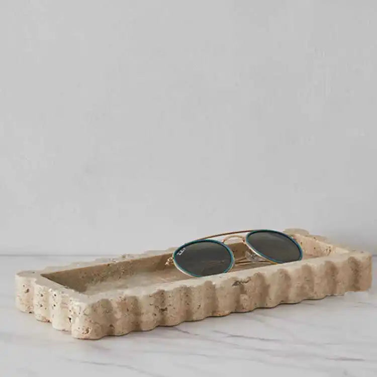 Afralia™ Red Travertine Marble Lace Rectangle Storage Tray