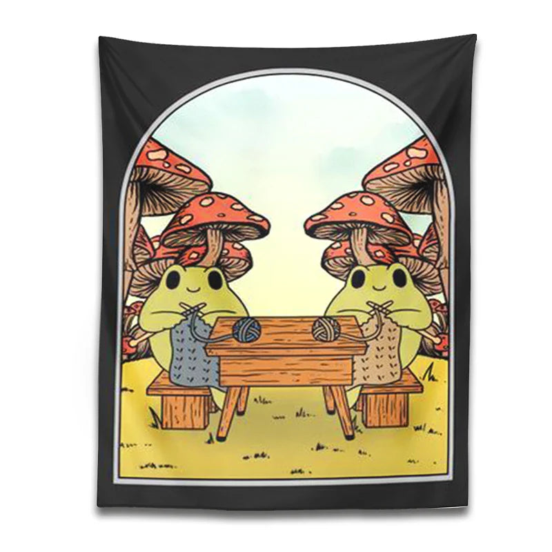 Frog Mushroom Tapestry Wall Hanging for Boho Decor by Afralia™